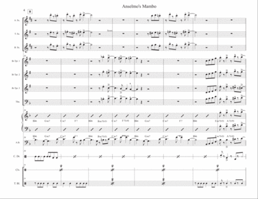 Anselmo's Mambo for 12 piece Latin jazz band Jazz Ensemble scores gallery preview page 4
