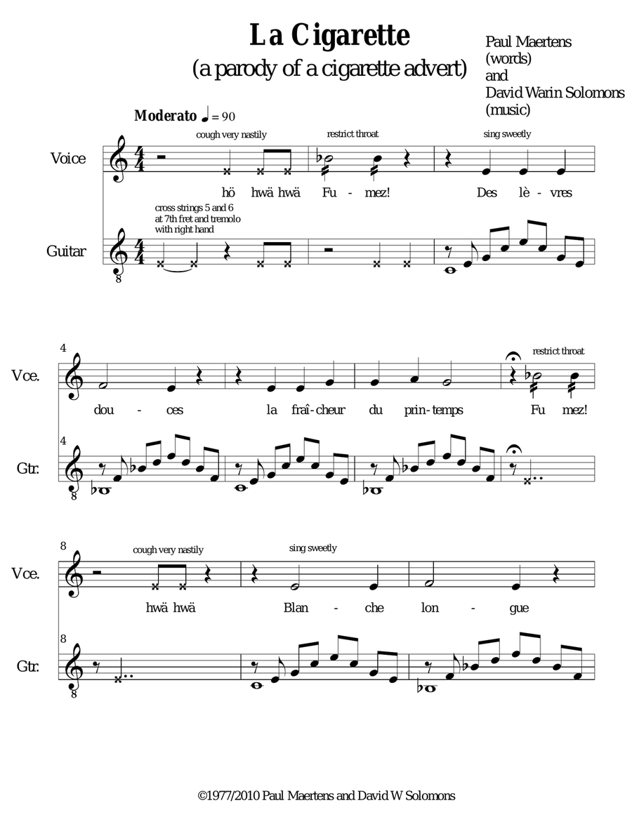 La cigarette - a parody of a cigarette advert for alto and guitar (with optional spoken voice) Alto Voice scores gallery preview page 2