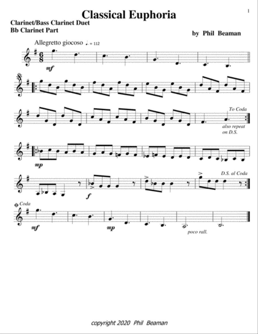 Classical Euphoria-clarinet/bass clarinet duet Clarinet Duet scores gallery preview page 2