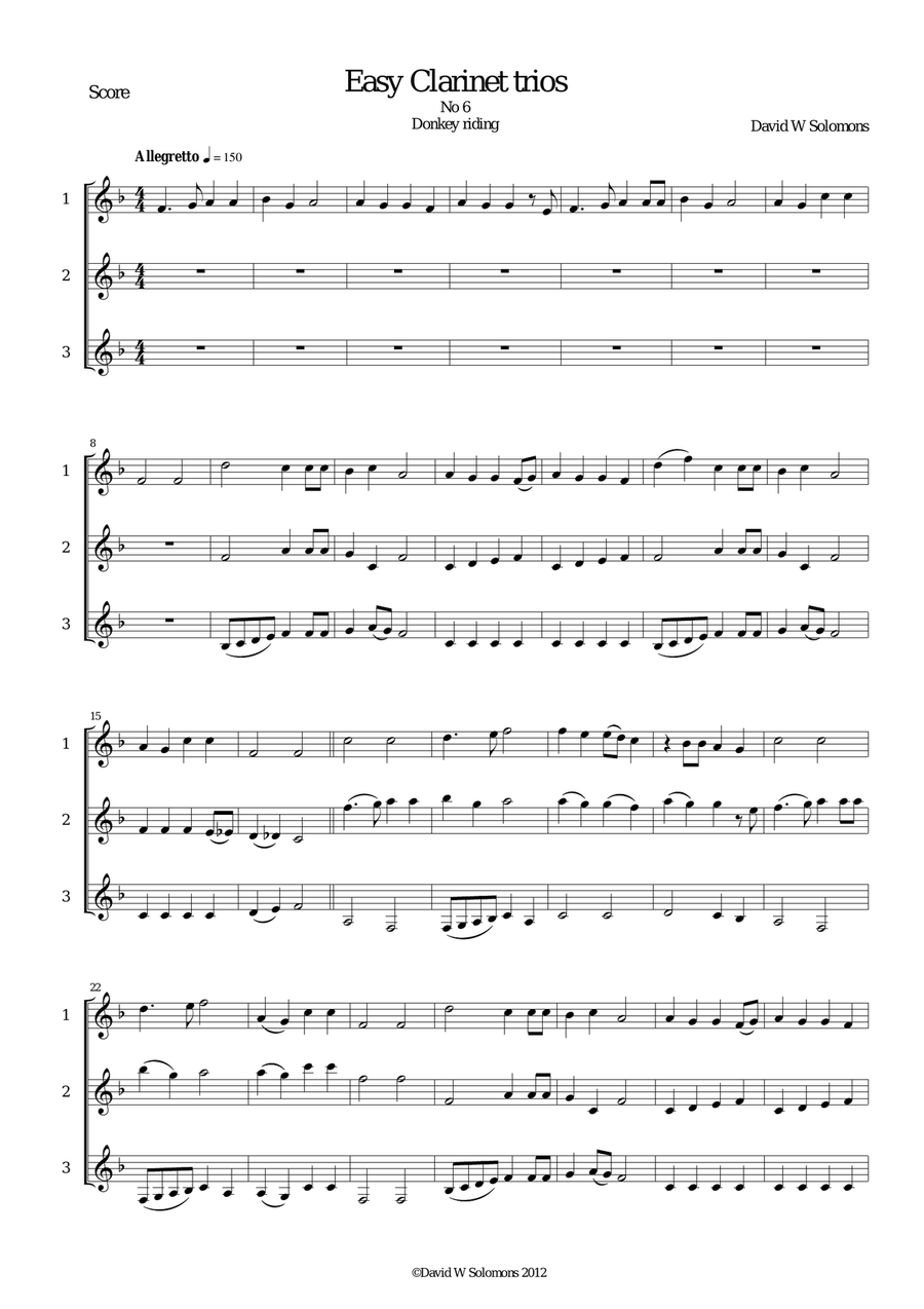 Donkey Riding for clarinet trio Clarinet Trio scores gallery preview page 1