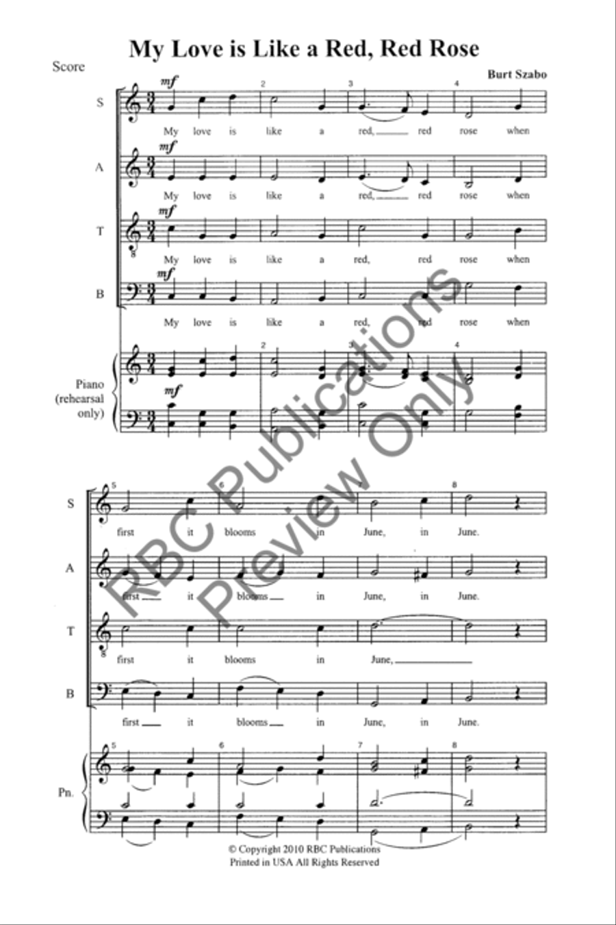 My Love Is Like A Red, Red Rose (SATB) 4-Part scores gallery preview page 3