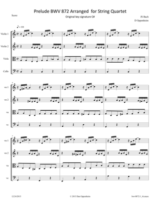 Bach: Prelude BWV 872 Arranged for String Quartet