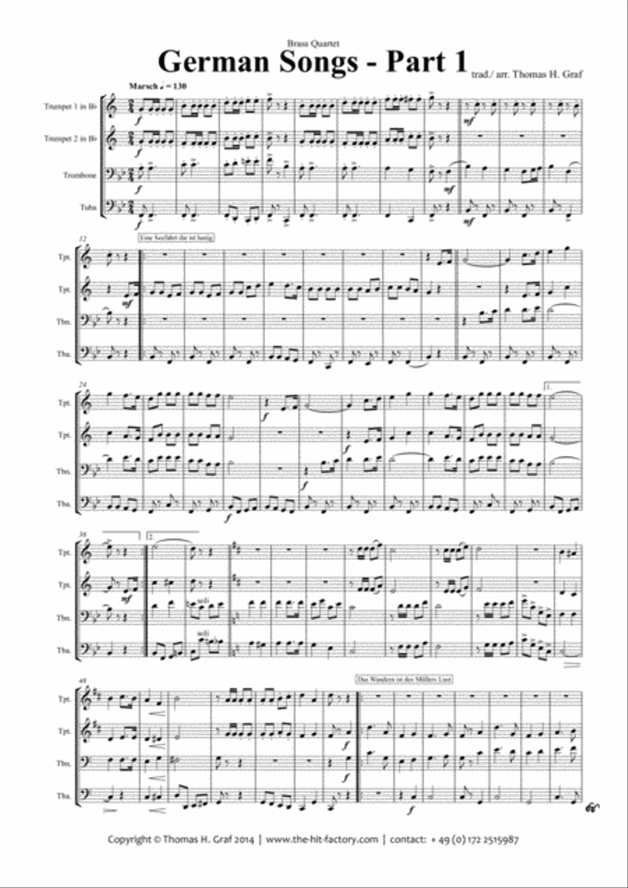 German Songs Part 1 - Oktoberfest - Brass Quartet Brass Quartet scores gallery preview page 1