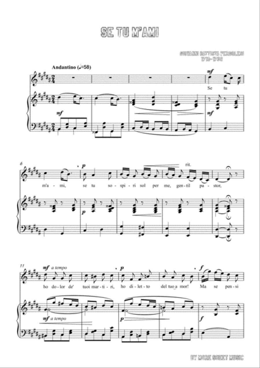 Pergolesi-Se tu m'ami in g sharp minor,for Voice and Piano Voice Solo scores gallery preview page 3