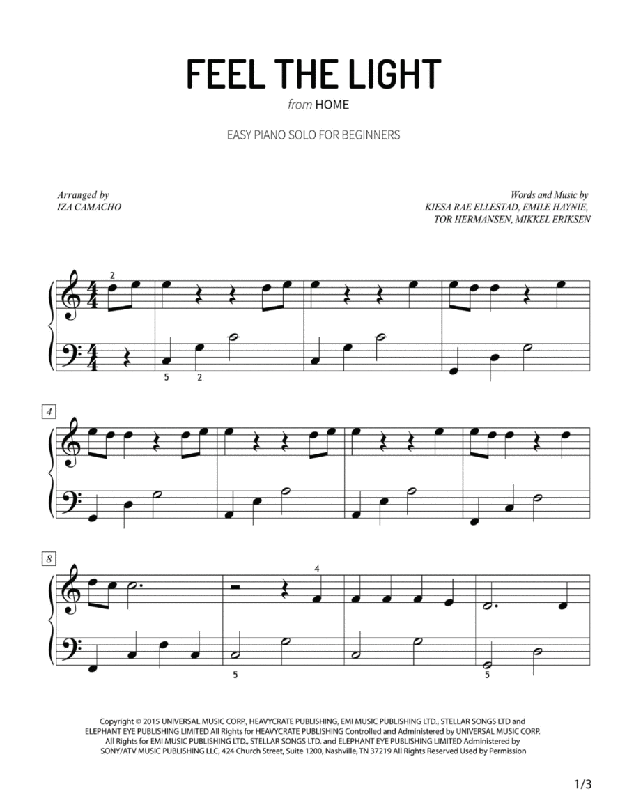 Feel The Light Feel The Light Easy Piano scores gallery preview page 1