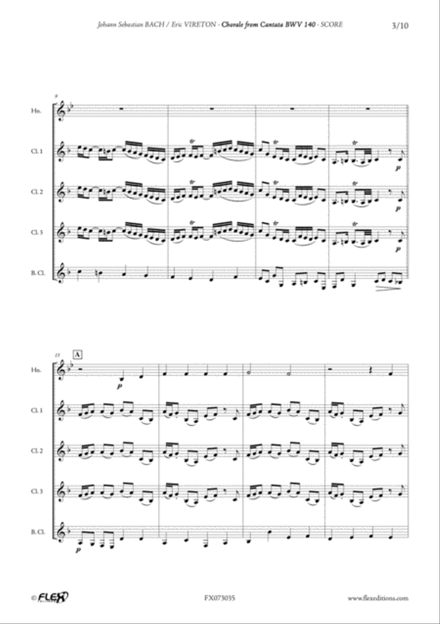 Chorale from Cantata BWV 140 Clarinet Quartet scores gallery preview page 3
