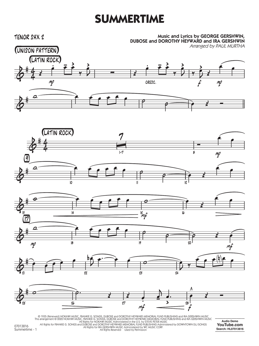 Summertime tenor sax hot sale