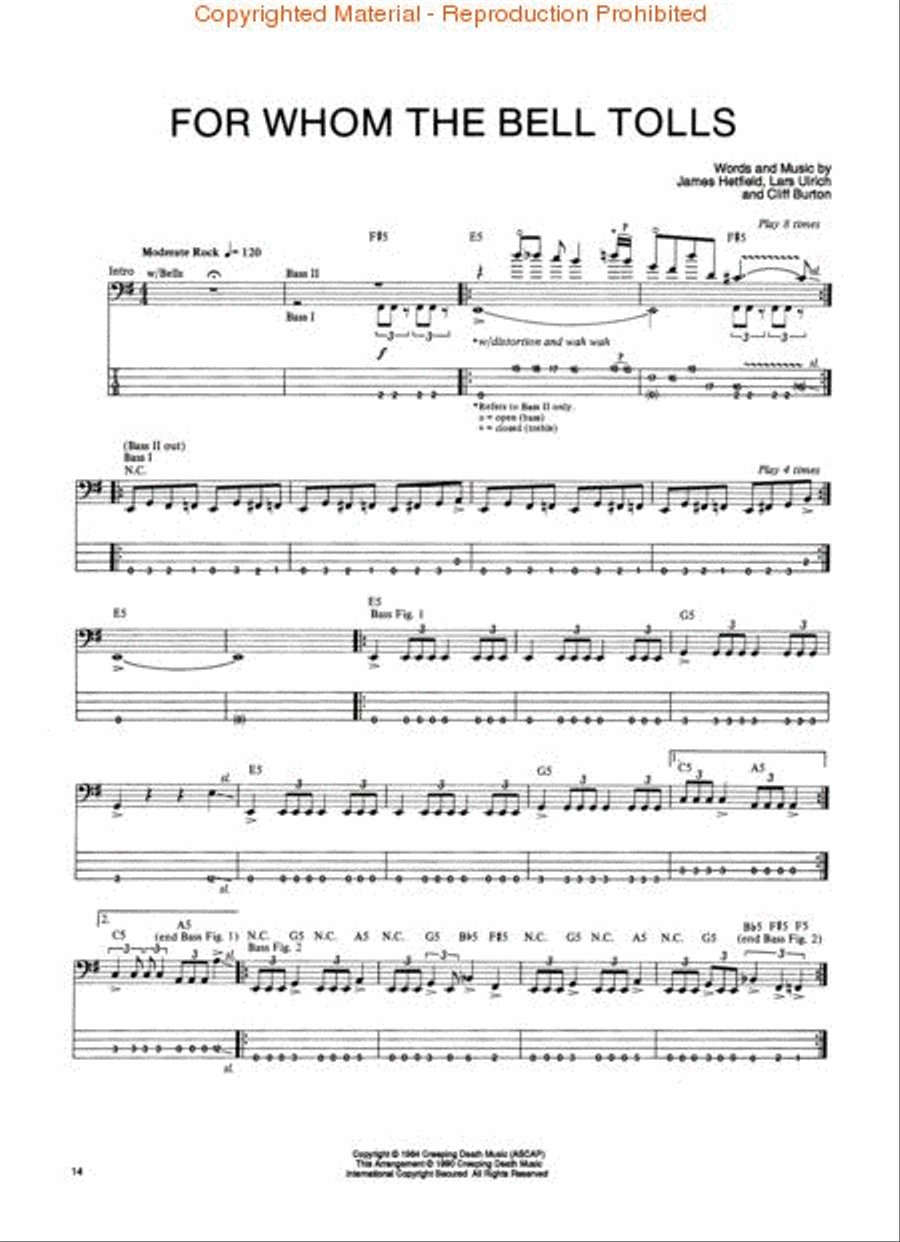 Metallica – Ride the Lightning* Bass Guitar Tablature scores gallery preview page 3