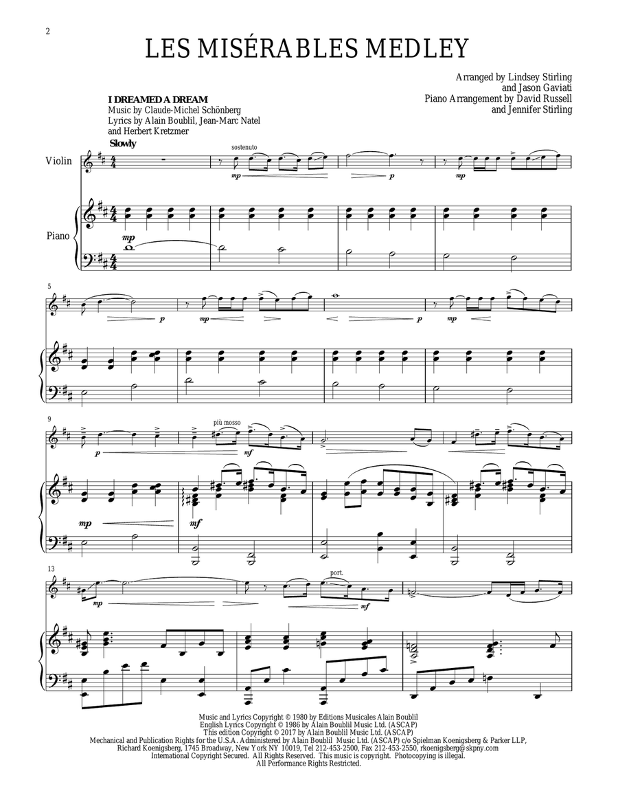 Les Misérables Medley Violin Solo scores gallery preview page 1