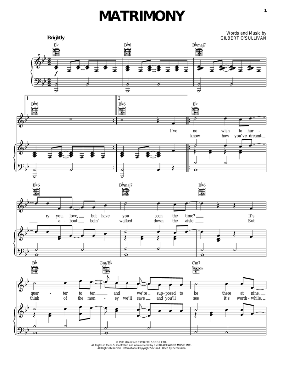 Matrimony Piano, Vocal, Guitar scores gallery preview page 1