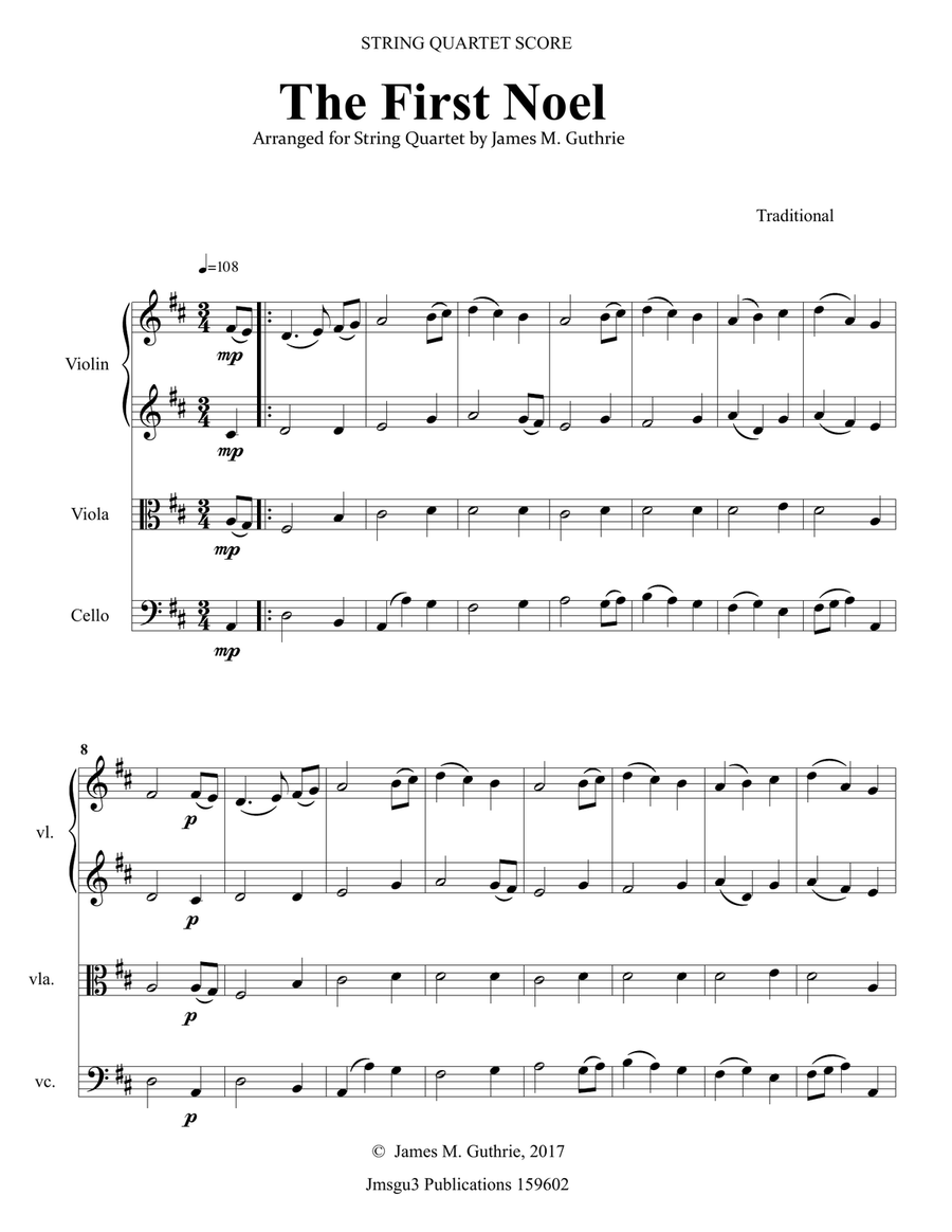 The First Noel for String Quartet String Quartet scores gallery preview page 1