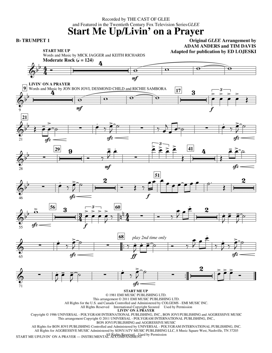 Start Me Up/Livin' On A Prayer - Bb Trumpet 1 Choir scores gallery preview page 1