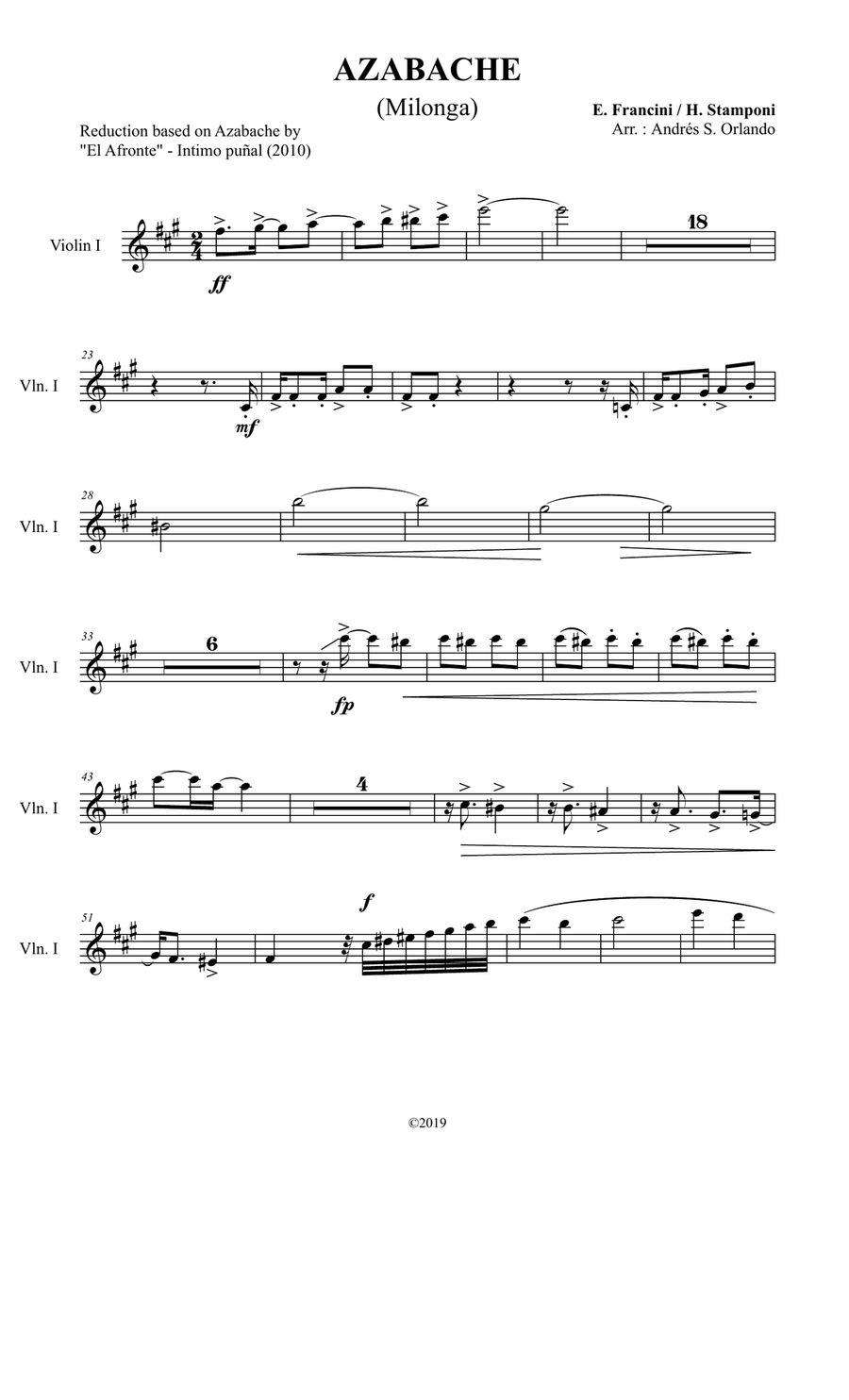 Azabache (Tango - Milonga/Candombe) for tango sextet - Individual parts School and Community scores gallery preview page 1