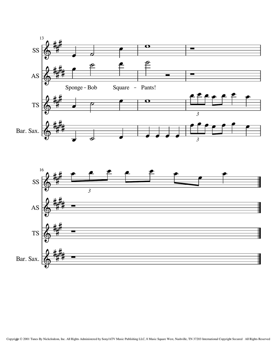 Spongebob Squarepants Theme Song Woodwind Quartet scores gallery preview page 4
