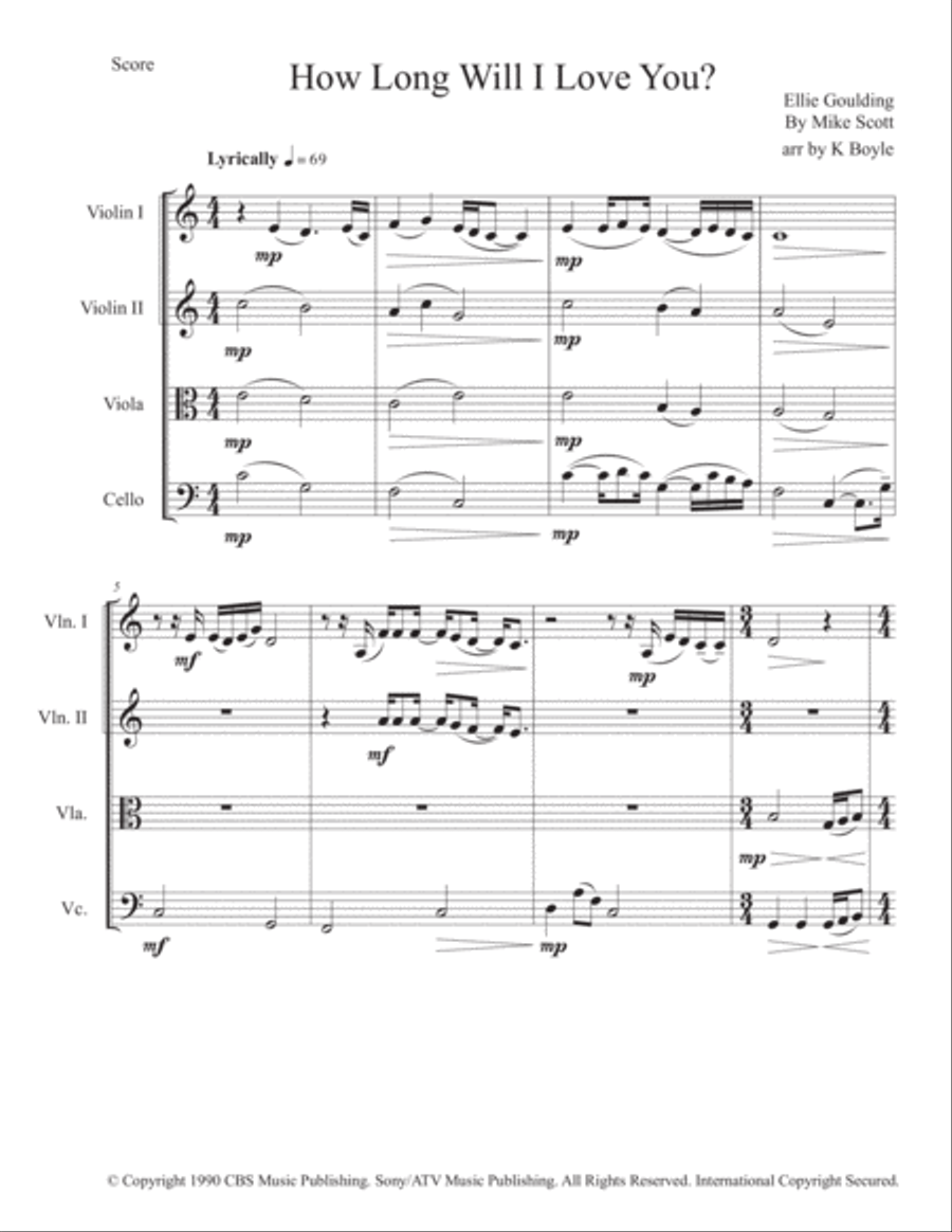 How Long Will I Love You String Quartet scores gallery preview page 1