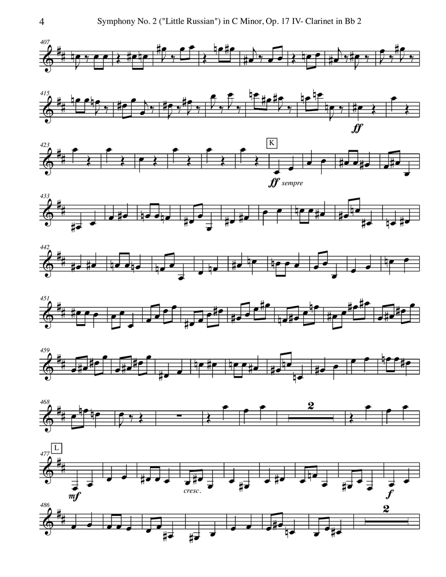 Tchaikovsky Symphony No. 2, Movement IV - Clarinet in Bb 2 (Transposed Part), Op. 17 B-Flat Clarinet scores gallery preview page 4