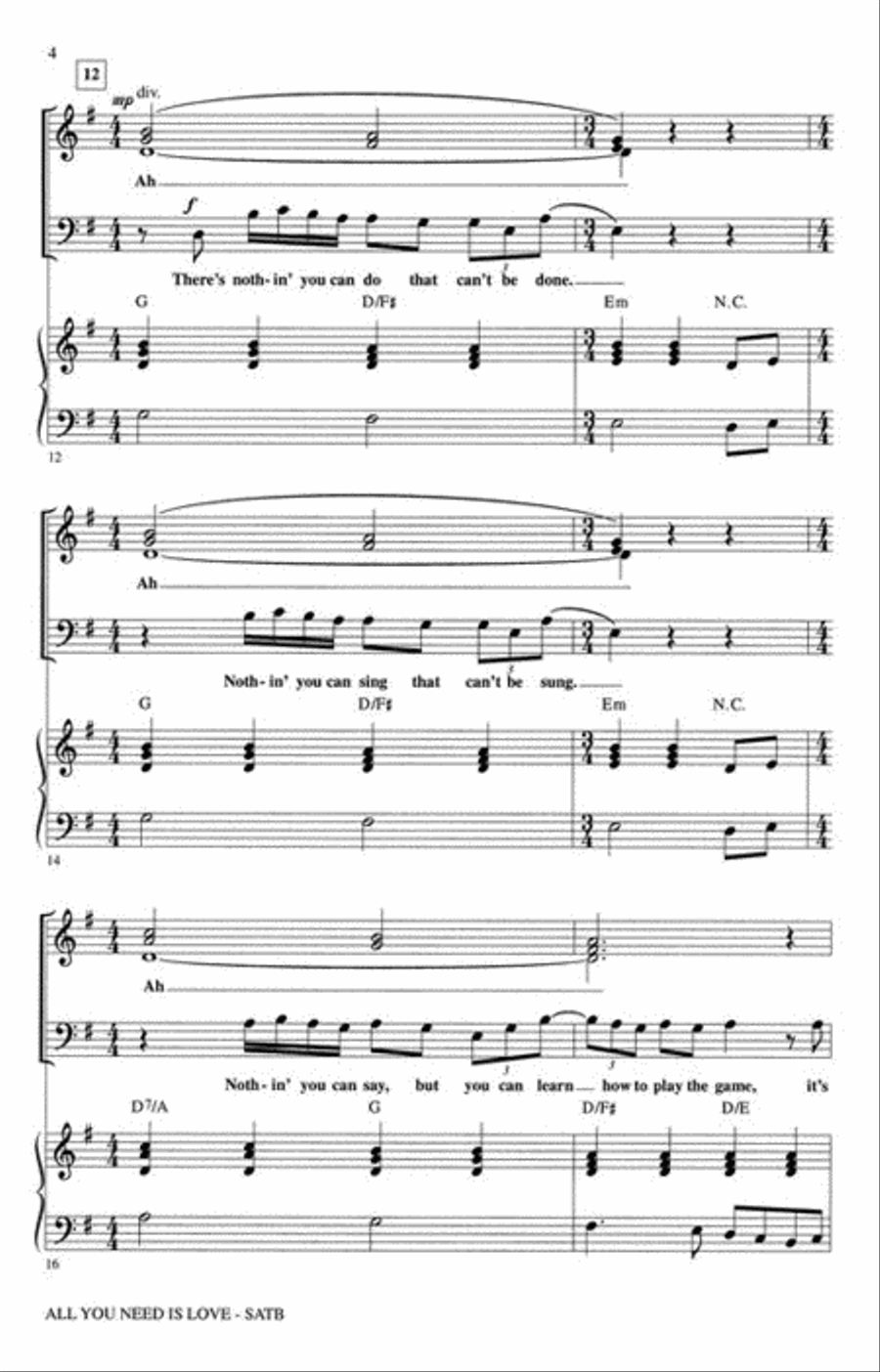 All You Need Is Love 4-Part scores gallery preview page 4