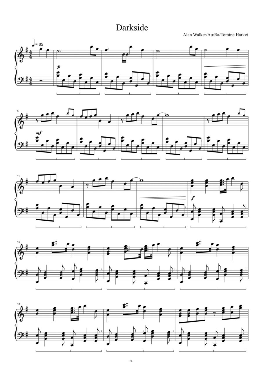 Darkside Piano Solo scores gallery preview page 1