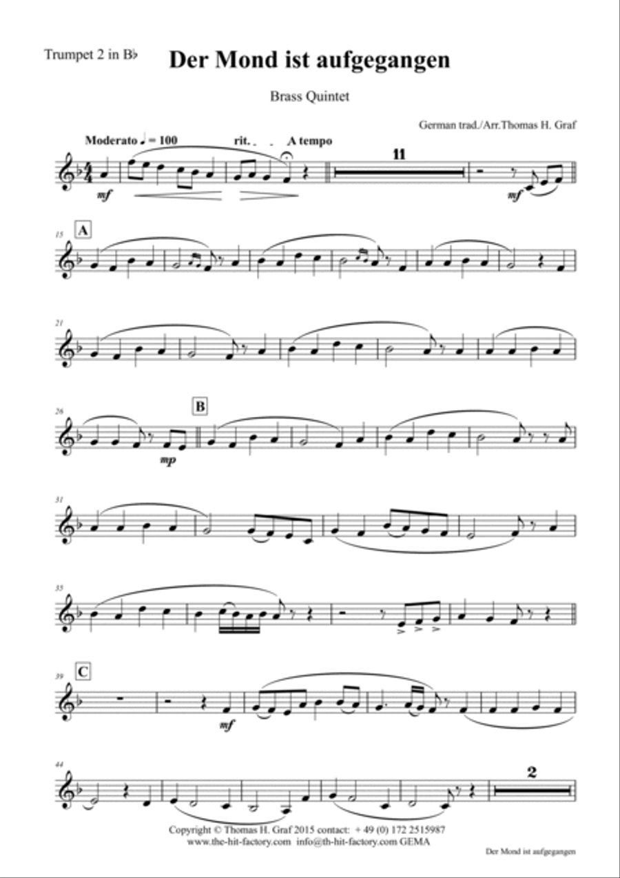 Der Mond ist aufgegangen - German Folk Song - Brass Quintet Brass Quintet scores gallery preview page 6