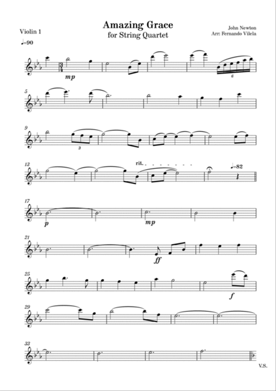 Amazing Grace (String Quartet) - Eb String Quartet scores gallery preview page 5