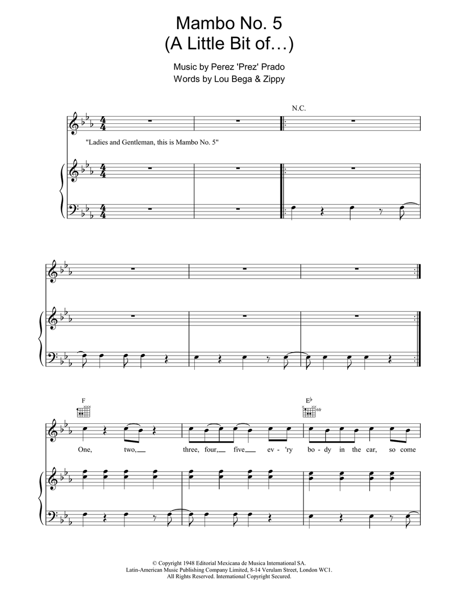 Mambo No. 5 (A Little Bit Of...) Piano, Vocal, Guitar scores gallery preview page 1