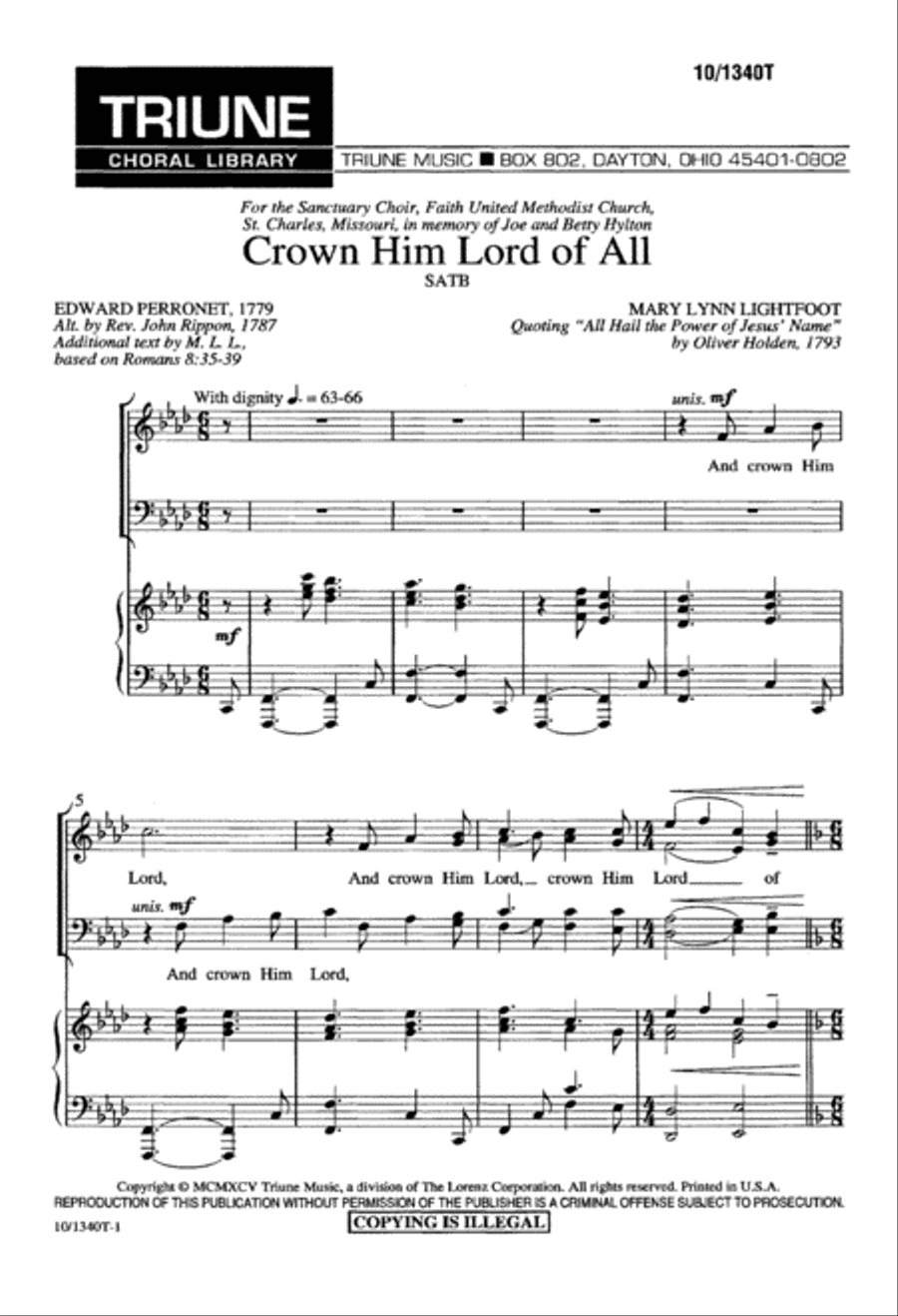 Crown Him Lord of All Crown Him Lord of All 4-Part scores gallery preview page 1