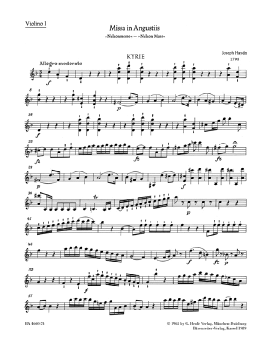 Missa in angustiis Hob.XXII:11 'Nelson Mass' Violin scores gallery preview page 1
