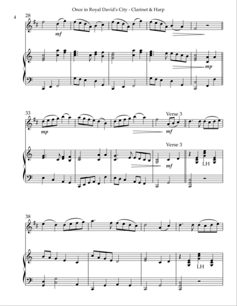 Once in Royal David’s City, Duet for Bb Clarinet & Harp B-Flat Clarinet scores gallery preview page 4
