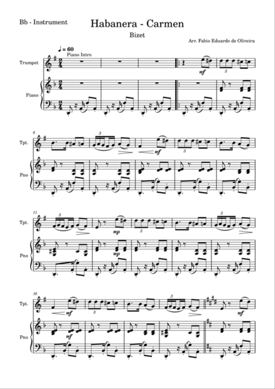 Habanera - Carmen (Bizet) + FREE Mp3 Playback + PDF Solo and Piano Sheet Music Tenor Saxophone scores gallery preview page 2