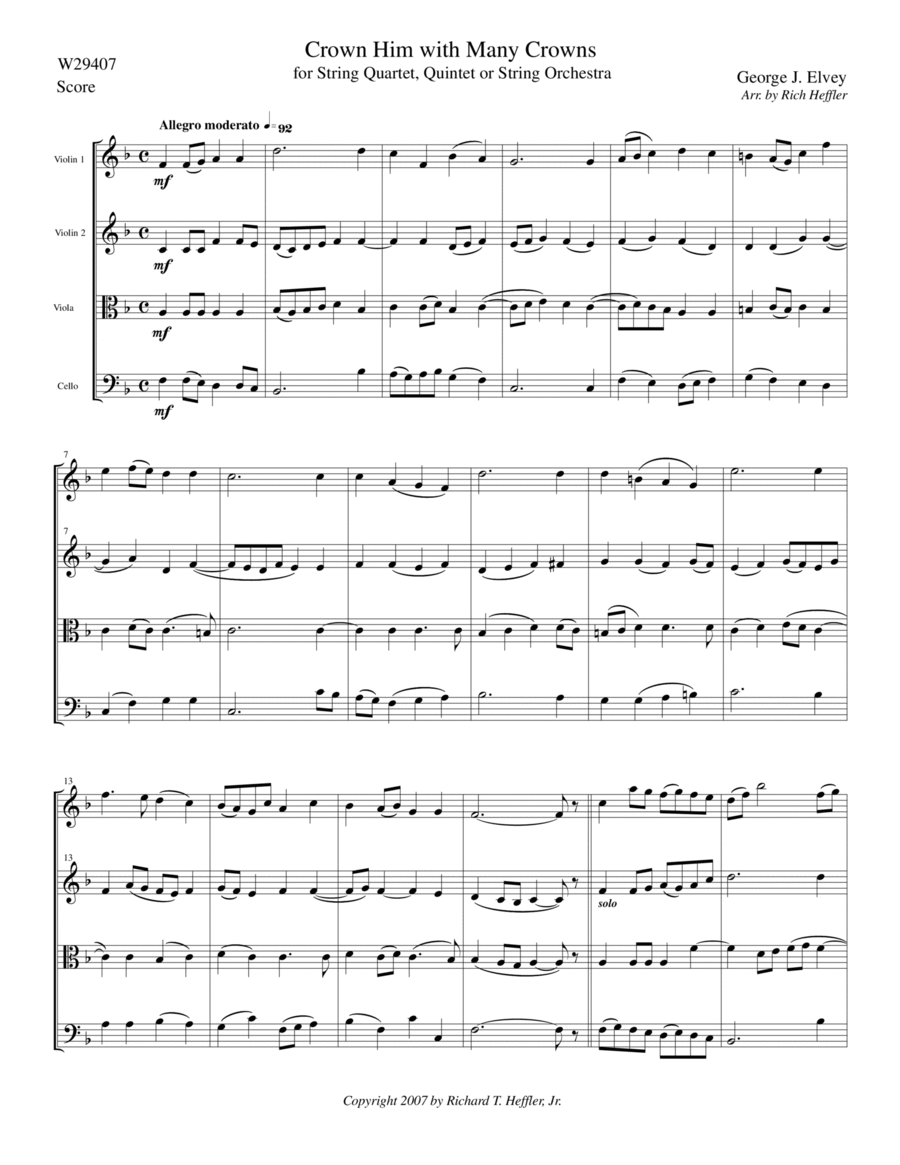 Crown Him With Many Crowns String Quartet scores gallery preview page 1