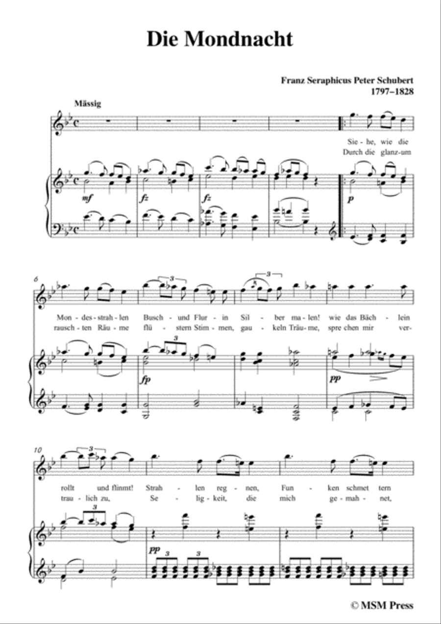 Schubert-Die Mondnacht,in B flat Major,for Voice&Piano Voice scores gallery preview page 3