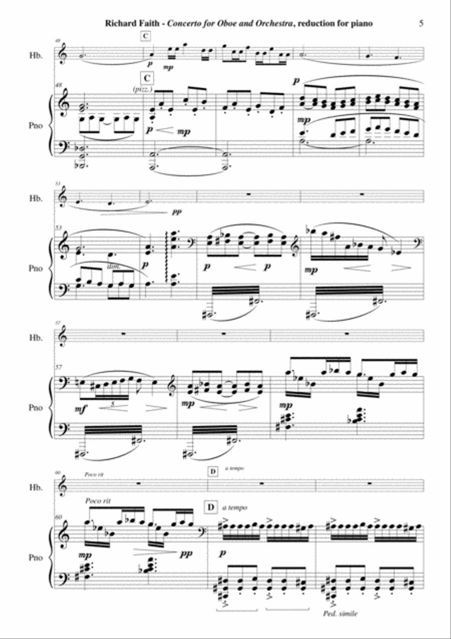 Richard Faith : Concerto for oboe and chamber orchestra, piano reduction and solo part Woodwind Duet scores gallery preview page 5