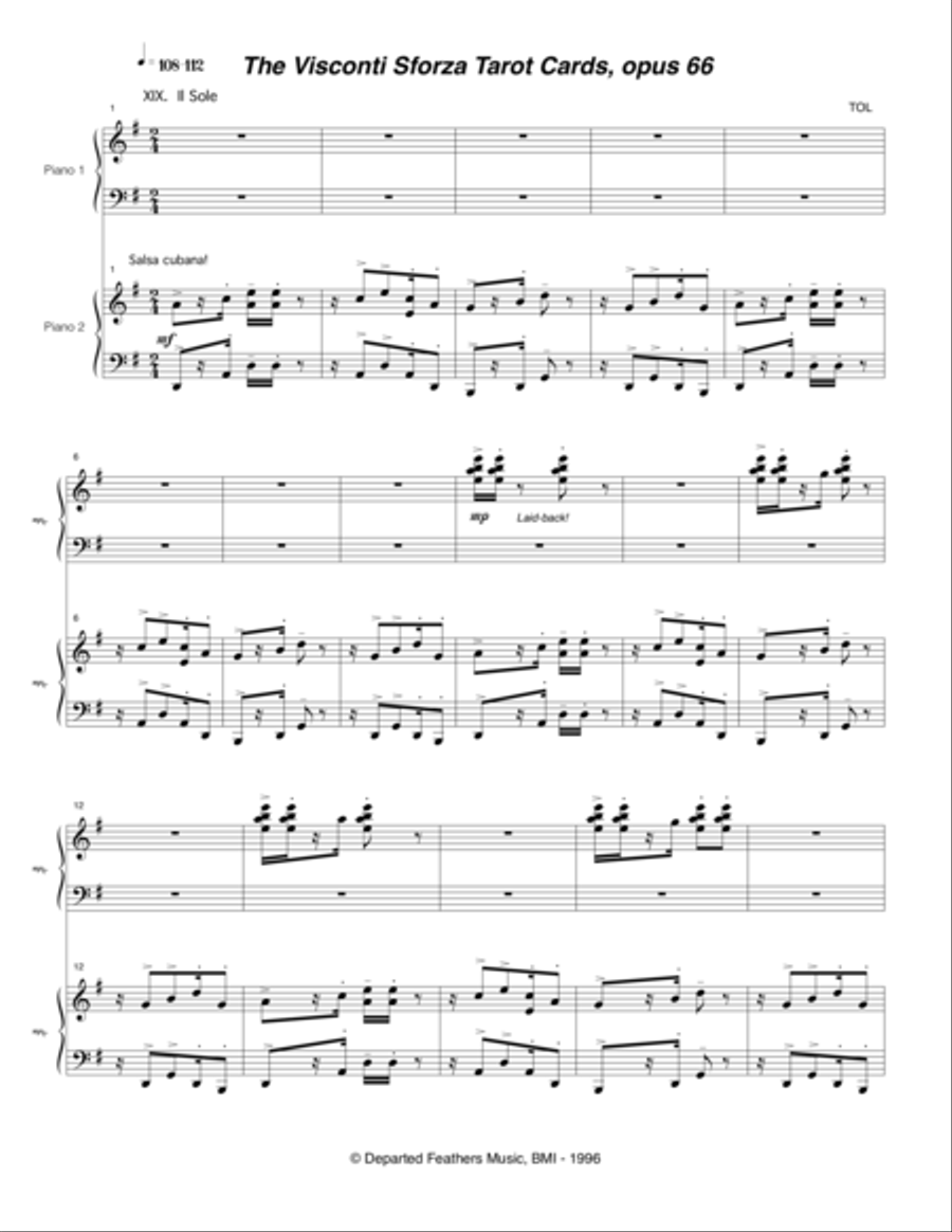 Visconti Sforza Tarot Cards, opus 66 ... Twenty Two Salon Pieces For Two Pianos (1996) 20 Il Sole 2 Pianos, 4-Hands scores gallery preview page 1