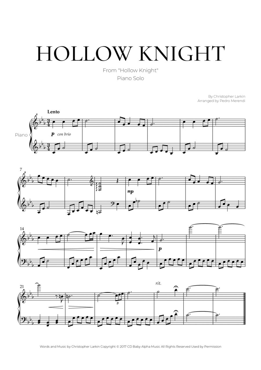 Hollow Knight Piano Solo scores gallery preview page 1