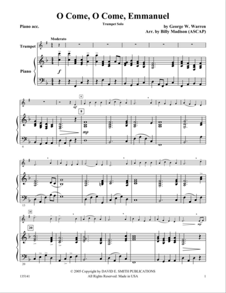 O Come, O Come Emmanuel O Come, O Come Emmanuel Trumpet Solo scores gallery preview page 1