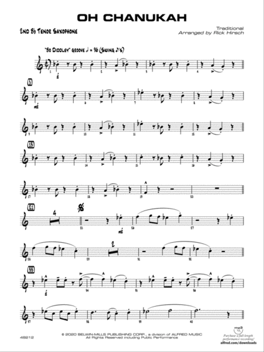 Oh Chanukah: 2nd B-flat Tenor Saxophone Jazz Ensemble scores gallery preview page 1
