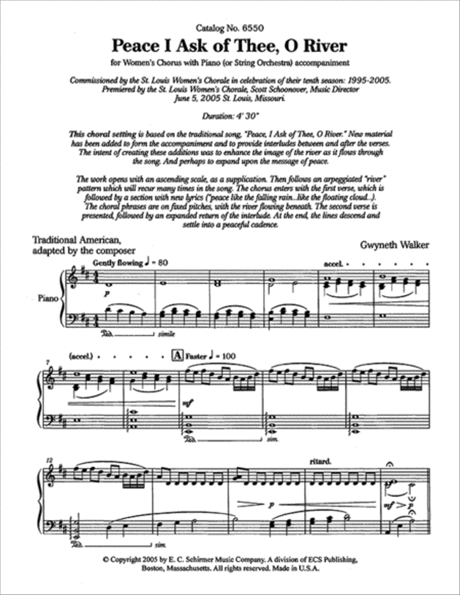 New Millennium Suite: 2. Peace I Ask of Thee, O River SSAA scores gallery preview page 1