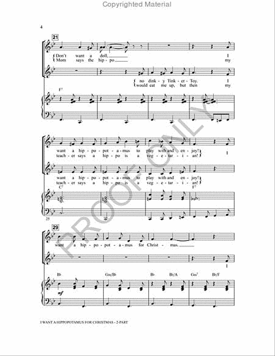 I Want a Hippopotamus for Christmas 2-Part scores gallery preview page 4