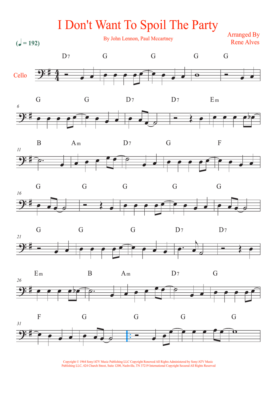 I Don't Want To Spoil The Party Cello Solo scores gallery preview page 1