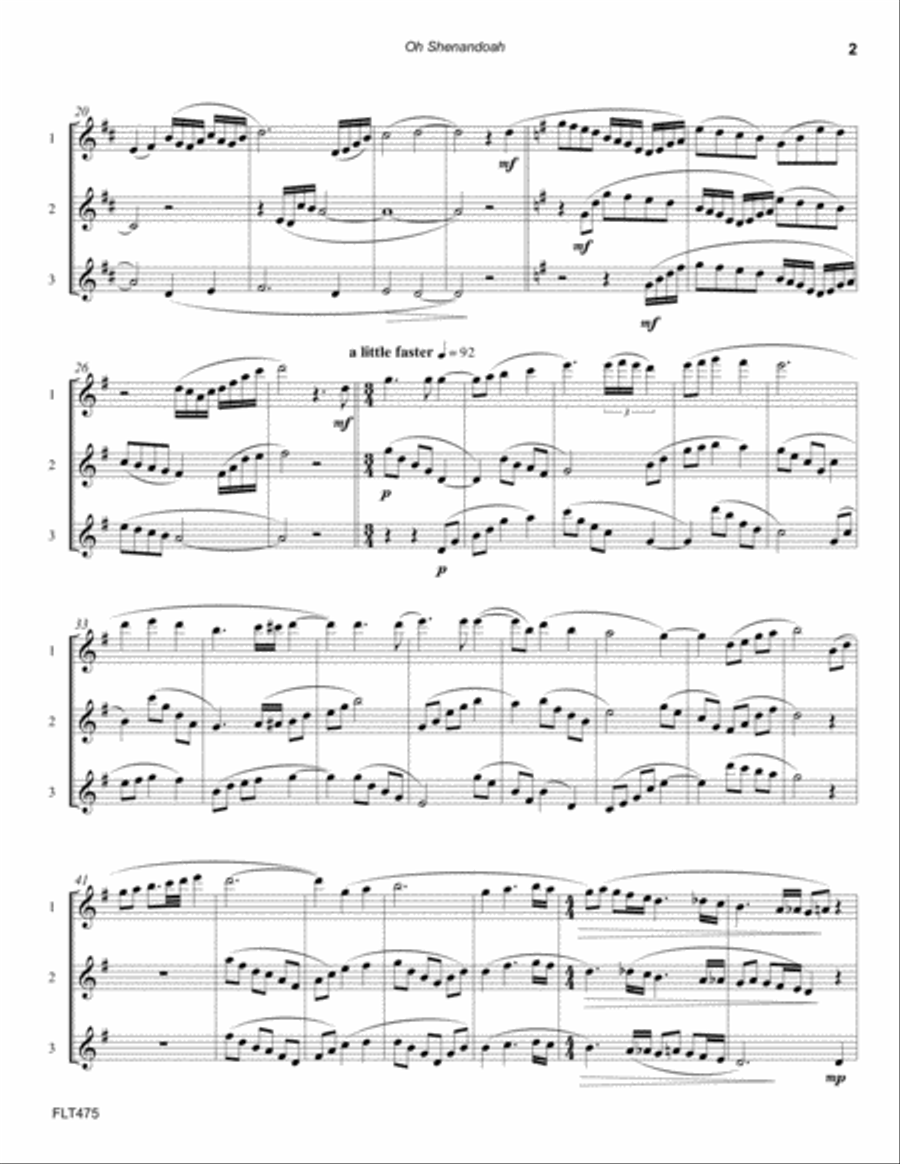 OH SHENANDOAH - FLUTE TRIO (unaccompanied) Flute Trio scores gallery preview page 2