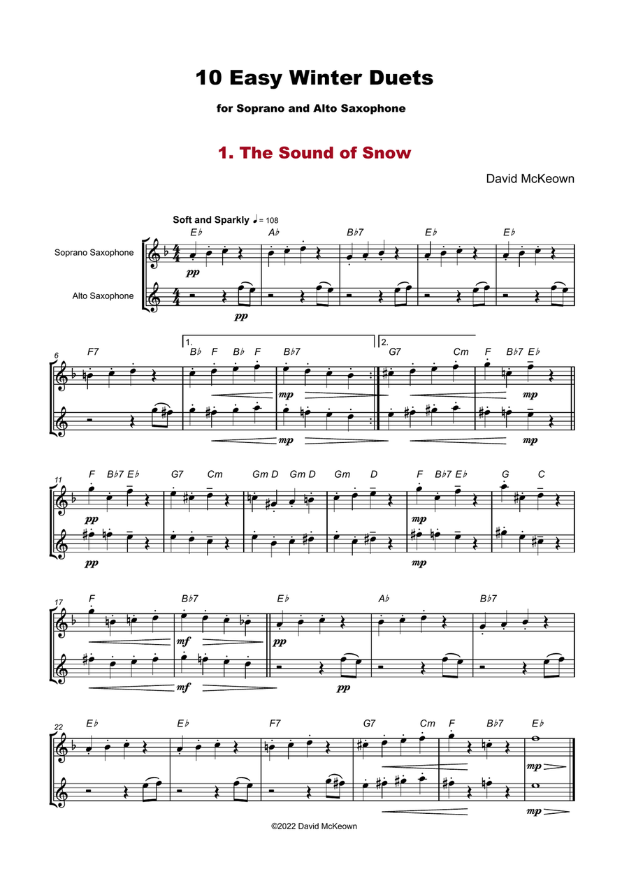 10 Easy Winter Duets for Soprano and Alto Saxophone Woodwind Duet scores gallery preview page 3