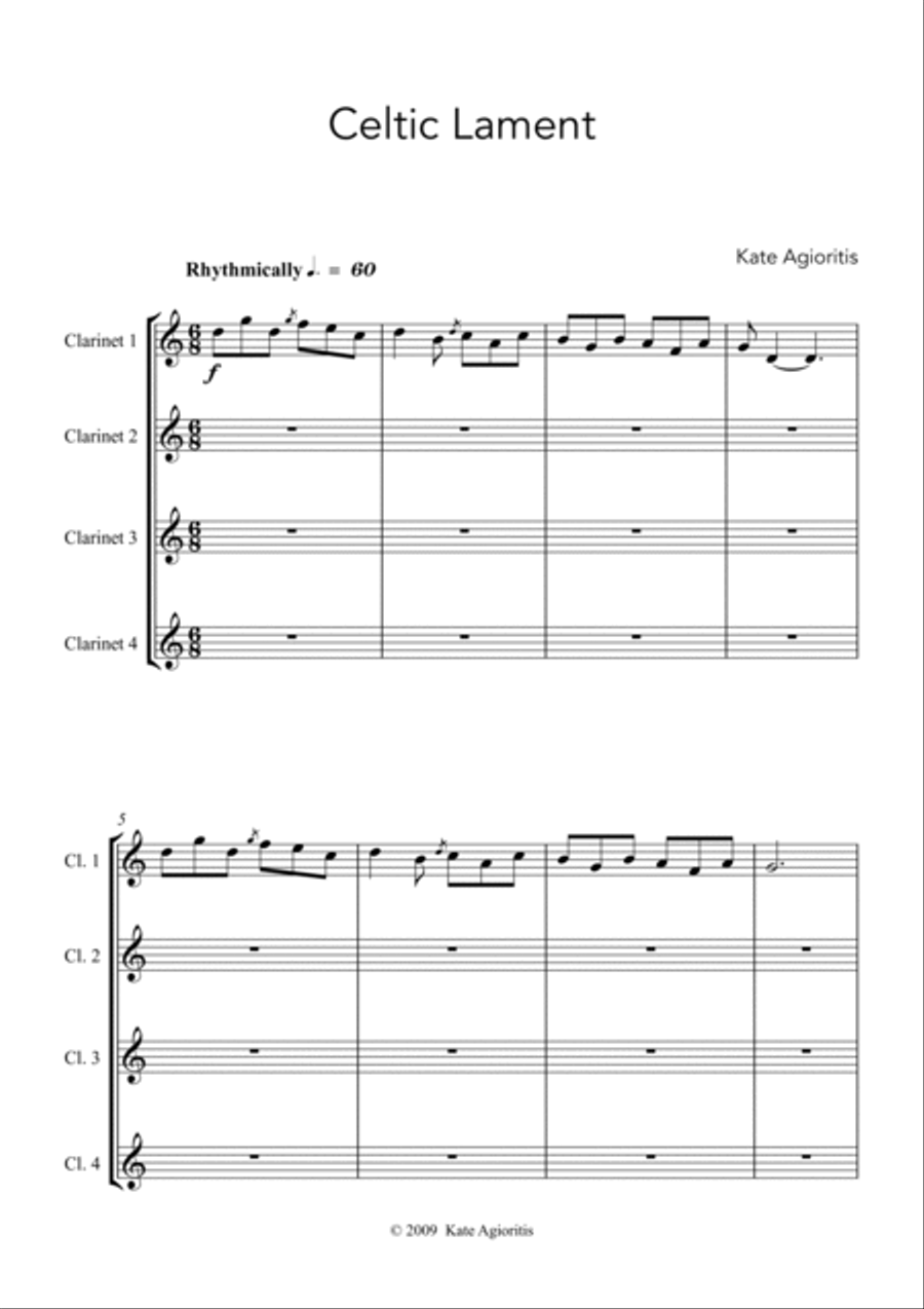 Celtic Lament - for Clarinet Quartet Clarinet Quartet scores gallery preview page 3