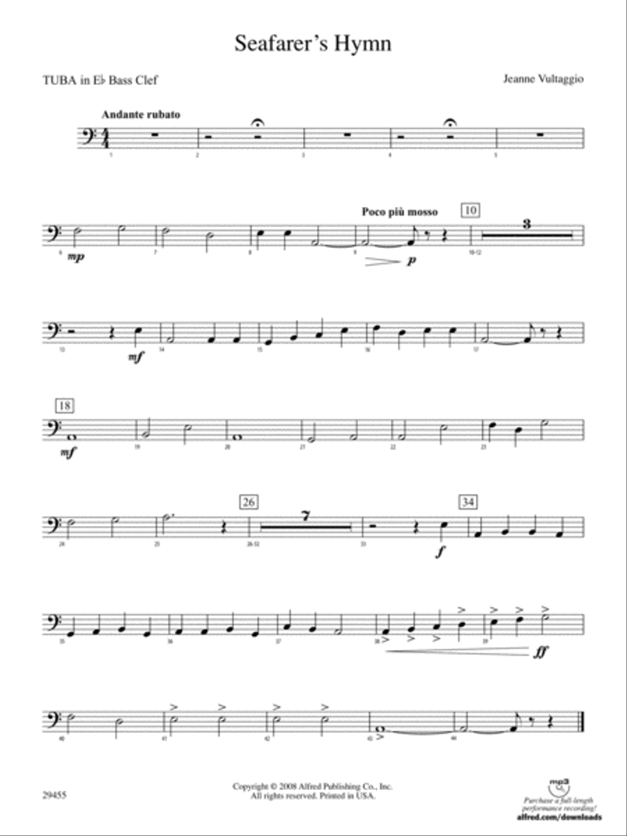 Seafarer's Hymn: (World Part) E-flat Tuba B.C. Concert Band scores gallery preview page 1