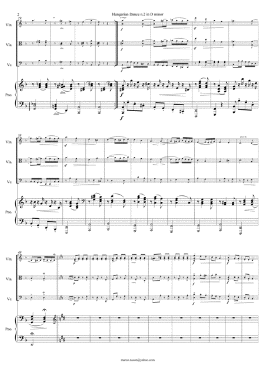 Brahms - Hungarian Dance n.2 in D minor for Piano Quartet Brahms - Hungarian Dance n.2 in D minor for Piano Quartet Piano Quartet scores gallery preview page 2