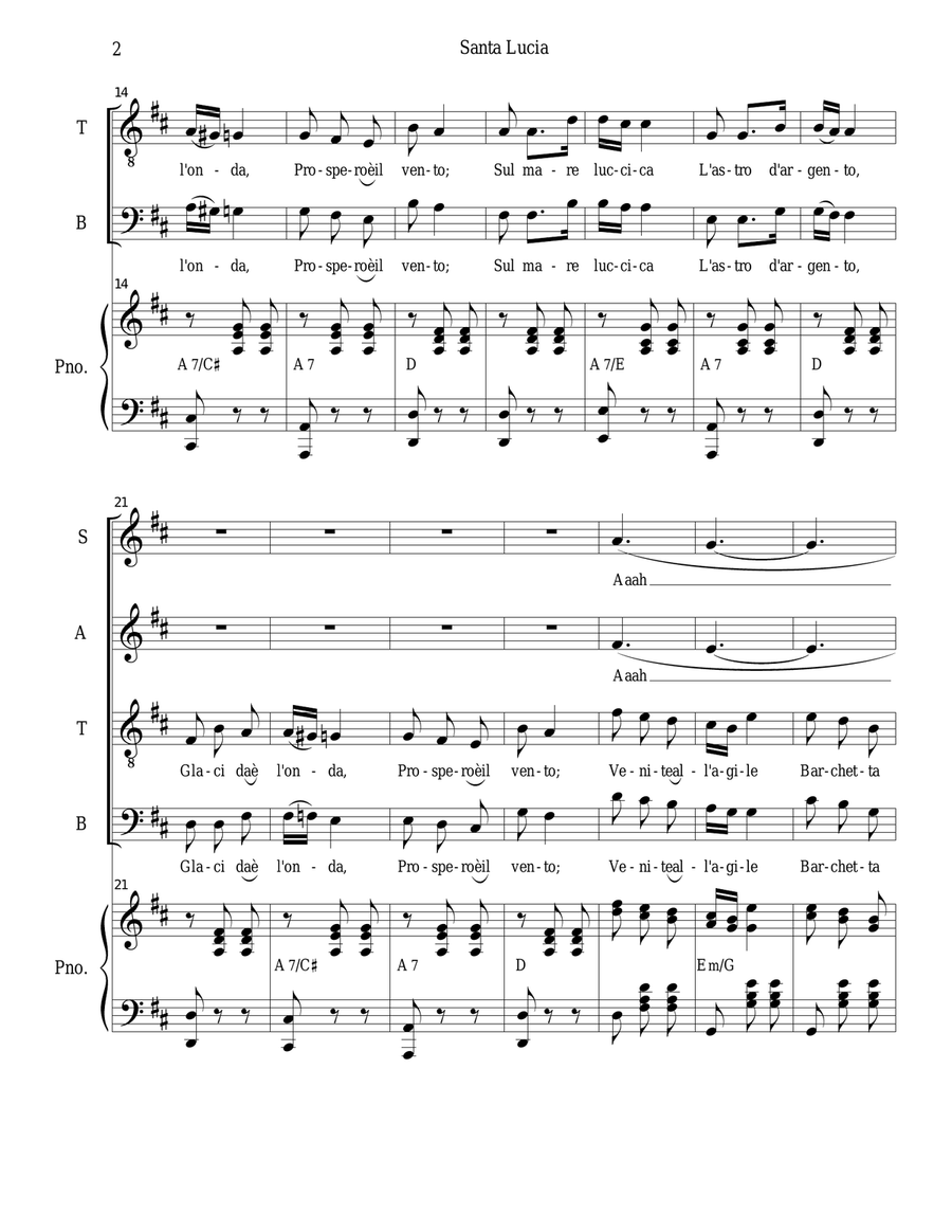 Santa Lucia (for SATB) Santa Lucia (for SATB) 4-Part scores gallery preview page 2