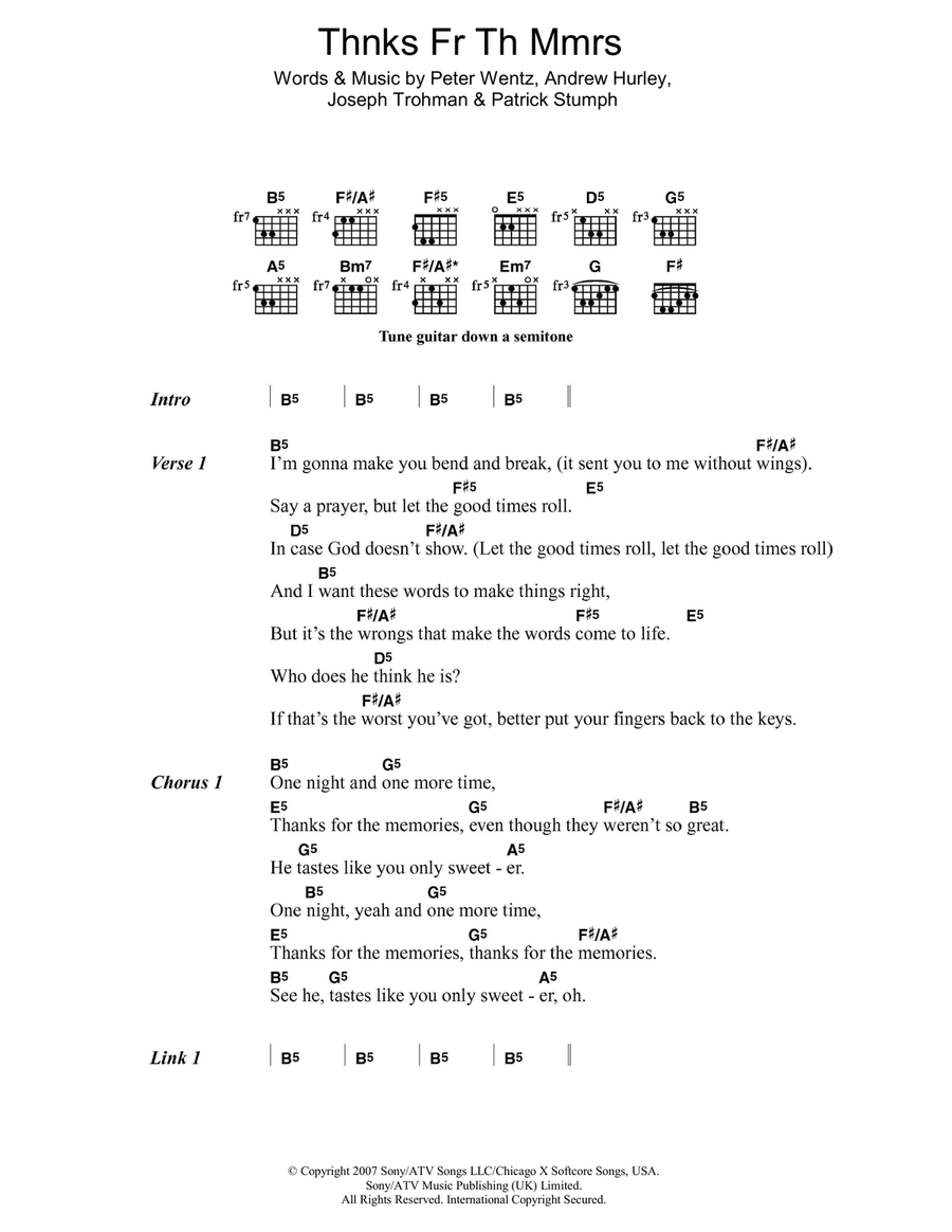 Thnks Fr Th Mmrs Thnks Fr Th Mmrs Easy Guitar scores gallery preview page 1