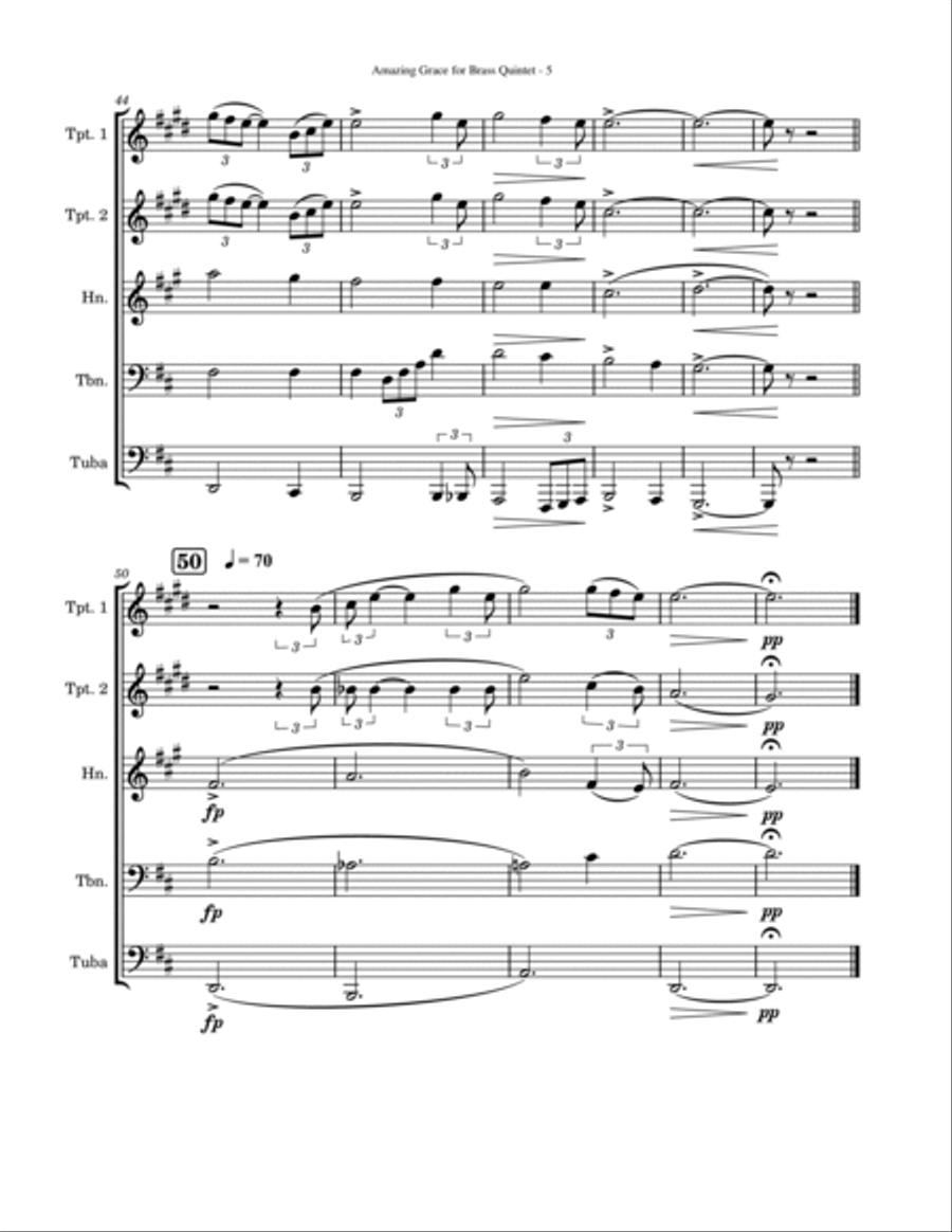 Amazing Grace Brass Quintet scores gallery preview page 5