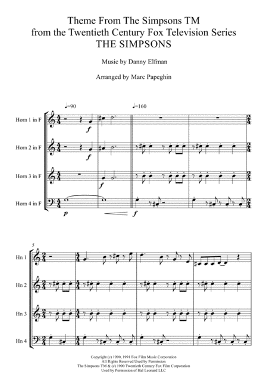 Theme From The Simpsons TM from the Twentieth Century Fox Television Series THE SIMPSONS Brass Ensemble scores gallery preview page 2