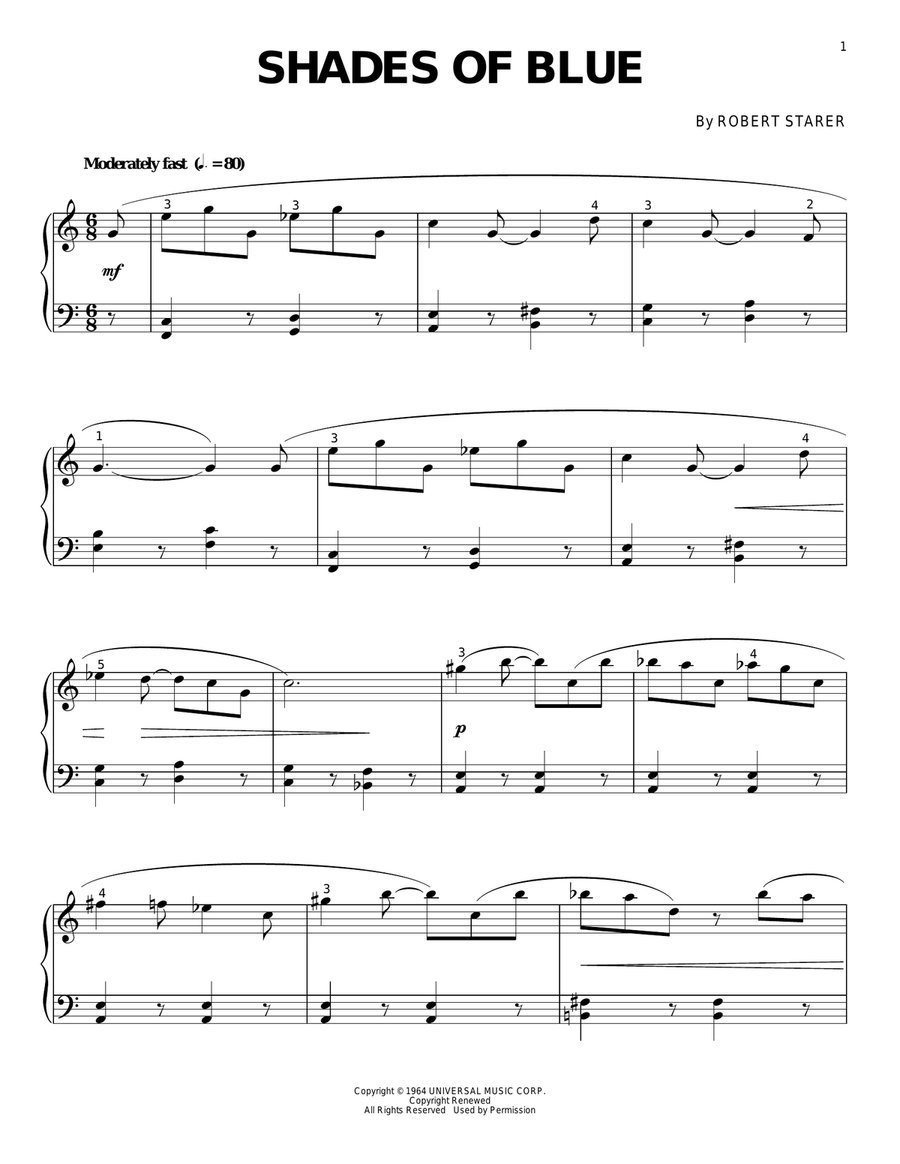 Shades Of Blue Shades Of Blue Piano Solo scores gallery preview page 1