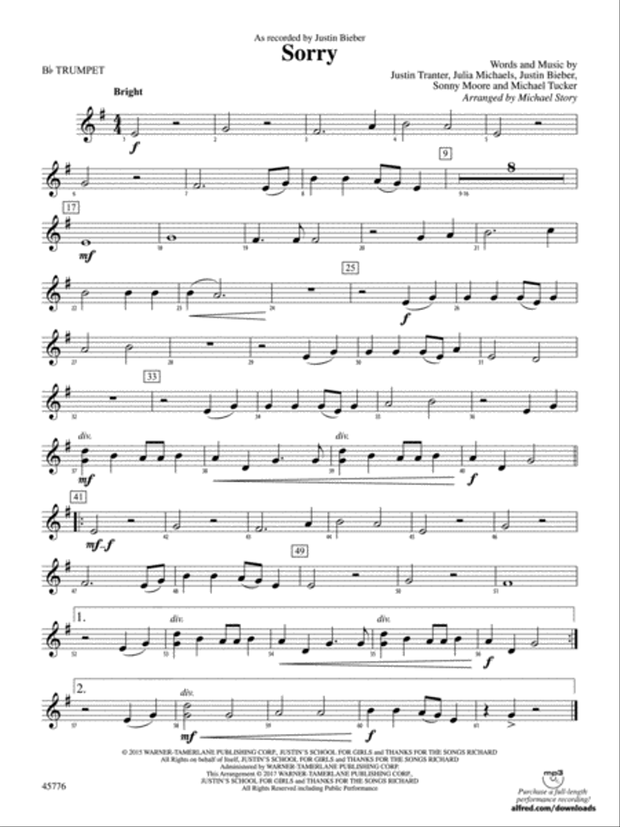 Sorry: 1st B-flat Trumpet Concert Band scores gallery preview page 1